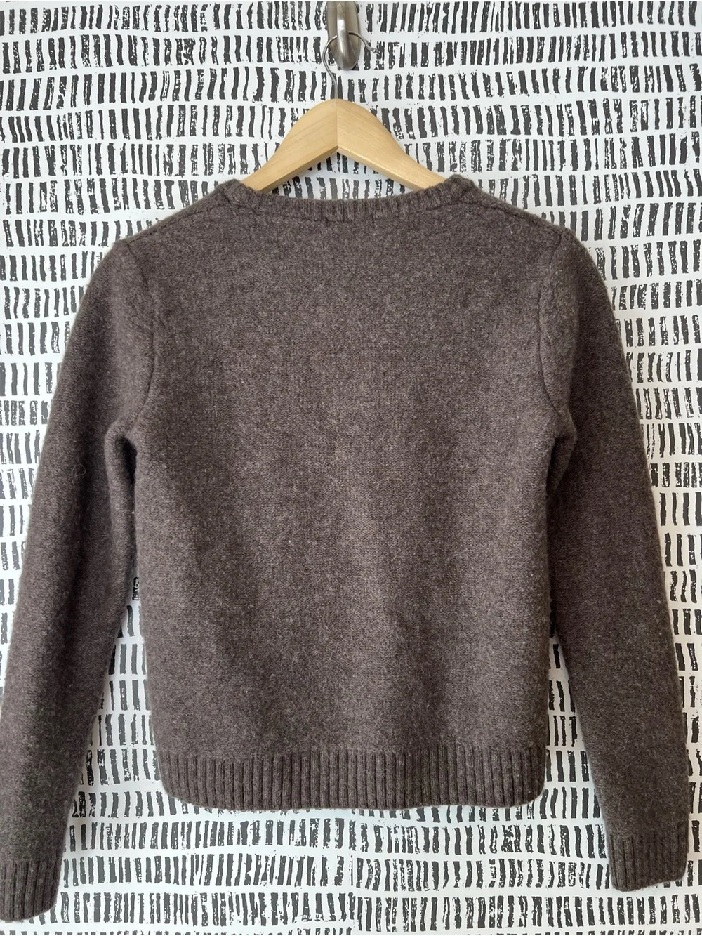 Uniqlo U Brown Wool Crewneck Sweater Chest Pocket Minimalist Knit Size M